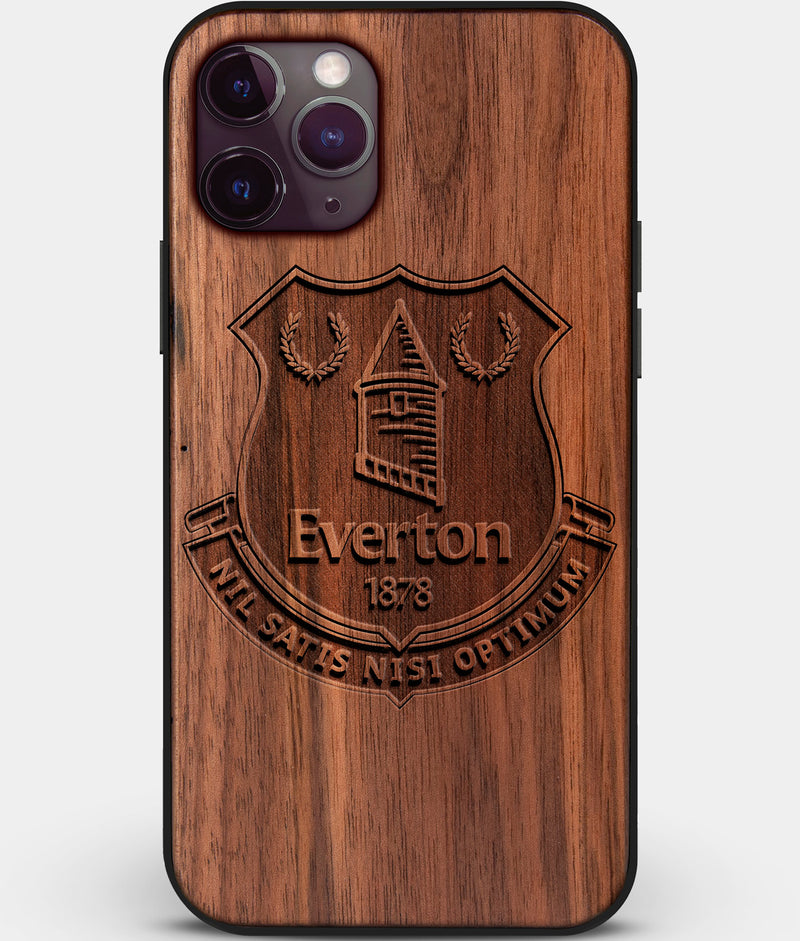 Custom Carved Wood Everton F.C. iPhone 11 Pro Case | Personalized Walnut Wood Everton F.C. Cover, Birthday Gift, Gifts For Him, Monogrammed Gift For Fan | by Engraved In Nature