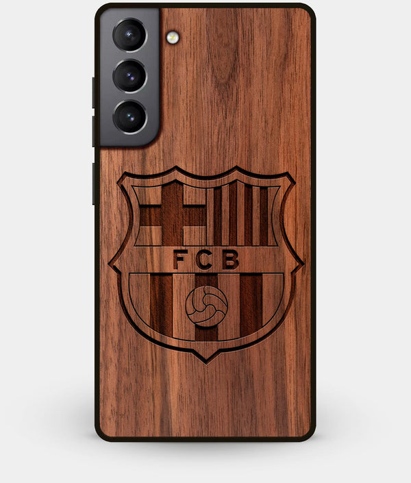 Best Walnut Wood FC Barcelona Galaxy S21 Case - Custom Engraved Cover - Engraved In Nature