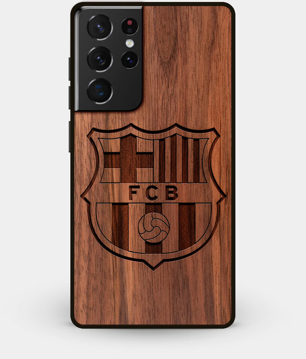 Best Walnut Wood FC Barcelona Galaxy S21 Ultra Case - Custom Engraved Cover - Engraved In Nature