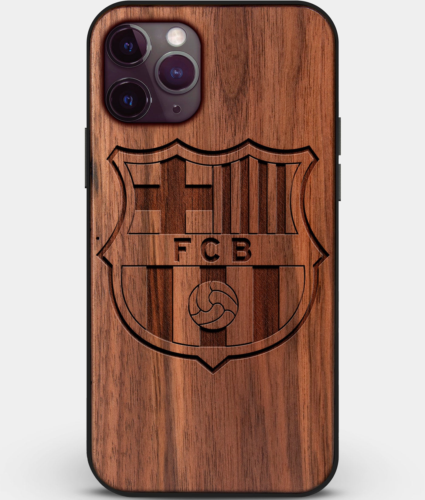Custom Carved Wood FC Barcelona iPhone 11 Pro Case | Personalized Walnut Wood FC Barcelona Cover, Birthday Gift, Gifts For Him, Monogrammed Gift For Fan | by Engraved In Nature