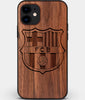 Custom Carved Wood FC Barcelona iPhone 12 Mini Case | Personalized Walnut Wood FC Barcelona Cover, Birthday Gift, Gifts For Him, Monogrammed Gift For Fan | by Engraved In Nature