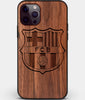 Custom Carved Wood FC Barcelona iPhone 12 Pro Max Case | Personalized Walnut Wood FC Barcelona Cover, Birthday Gift, Gifts For Him, Monogrammed Gift For Fan | by Engraved In Nature