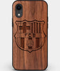 Custom Carved Wood FC Barcelona iPhone XR Case | Personalized Walnut Wood FC Barcelona Cover, Birthday Gift, Gifts For Him, Monogrammed Gift For Fan | by Engraved In Nature