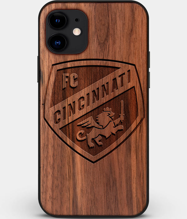 Custom Carved Wood FC Cincinnati iPhone 11 Case | Personalized Walnut Wood FC Cincinnati Cover, Birthday Gift, Gifts For Him, Monogrammed Gift For Fan | by Engraved In Nature