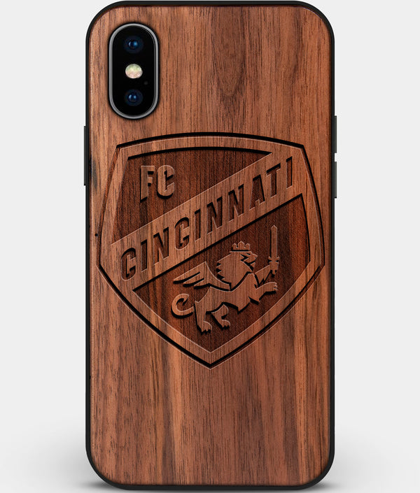 Custom Carved Wood FC Cincinnati iPhone X/XS Case | Personalized Walnut Wood FC Cincinnati Cover, Birthday Gift, Gifts For Him, Monogrammed Gift For Fan | by Engraved In Nature