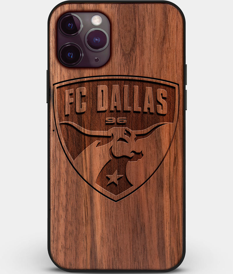 Custom Carved Wood FC Dallas iPhone 11 Pro Case | Personalized Walnut Wood FC Dallas Cover, Birthday Gift, Gifts For Him, Monogrammed Gift For Fan | by Engraved In Nature