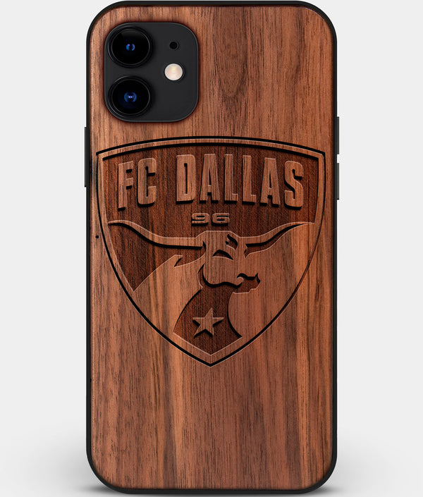 Custom Carved Wood FC Dallas iPhone 12 Case | Personalized Walnut Wood FC Dallas Cover, Birthday Gift, Gifts For Him, Monogrammed Gift For Fan | by Engraved In Nature