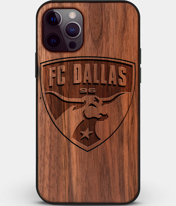 Custom Carved Wood FC Dallas iPhone 12 Pro Max Case | Personalized Walnut Wood FC Dallas Cover, Birthday Gift, Gifts For Him, Monogrammed Gift For Fan | by Engraved In Nature