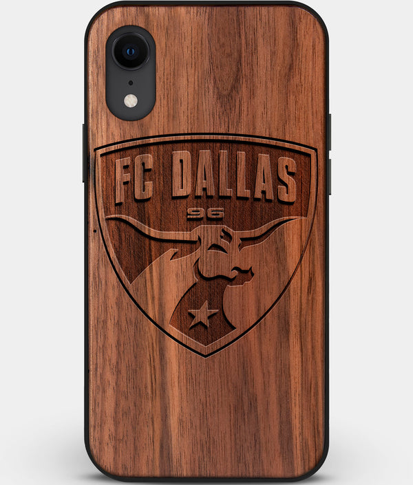 Custom Carved Wood FC Dallas iPhone XR Case | Personalized Walnut Wood FC Dallas Cover, Birthday Gift, Gifts For Him, Monogrammed Gift For Fan | by Engraved In Nature
