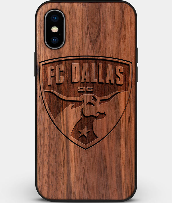 Custom Carved Wood FC Dallas iPhone X/XS Case | Personalized Walnut Wood FC Dallas Cover, Birthday Gift, Gifts For Him, Monogrammed Gift For Fan | by Engraved In Nature