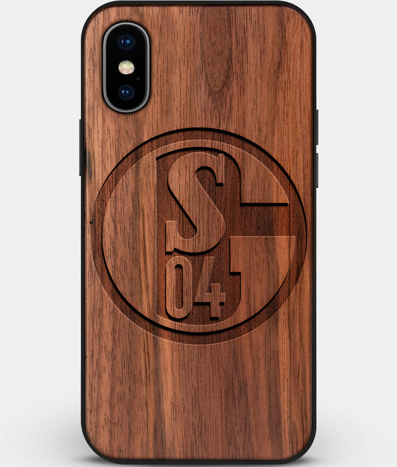 Custom Carved Wood FC Schalke 04 iPhone X/XS Case | Personalized Walnut Wood FC Schalke 04 Cover, Birthday Gift, Gifts For Him, Monogrammed Gift For Fan | by Engraved In Nature