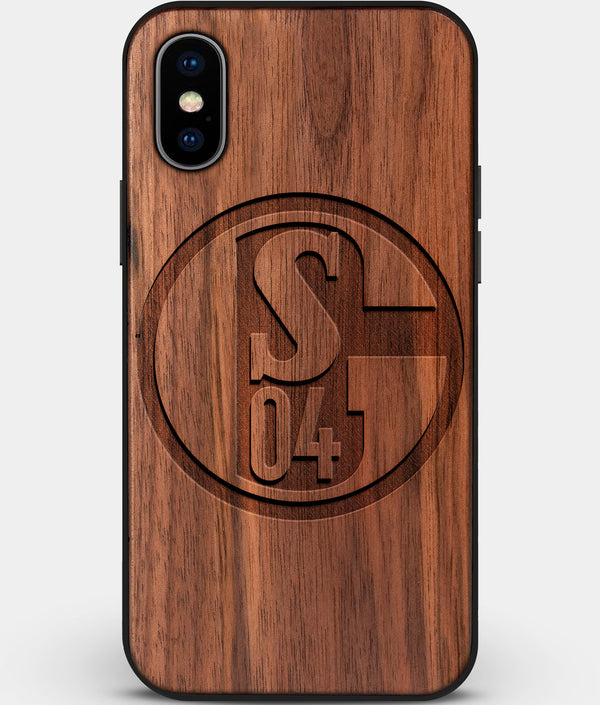 Custom Carved Wood FC Schalke 04 iPhone XS Max Case | Personalized Walnut Wood FC Schalke 04 Cover, Birthday Gift, Gifts For Him, Monogrammed Gift For Fan | by Engraved In Nature