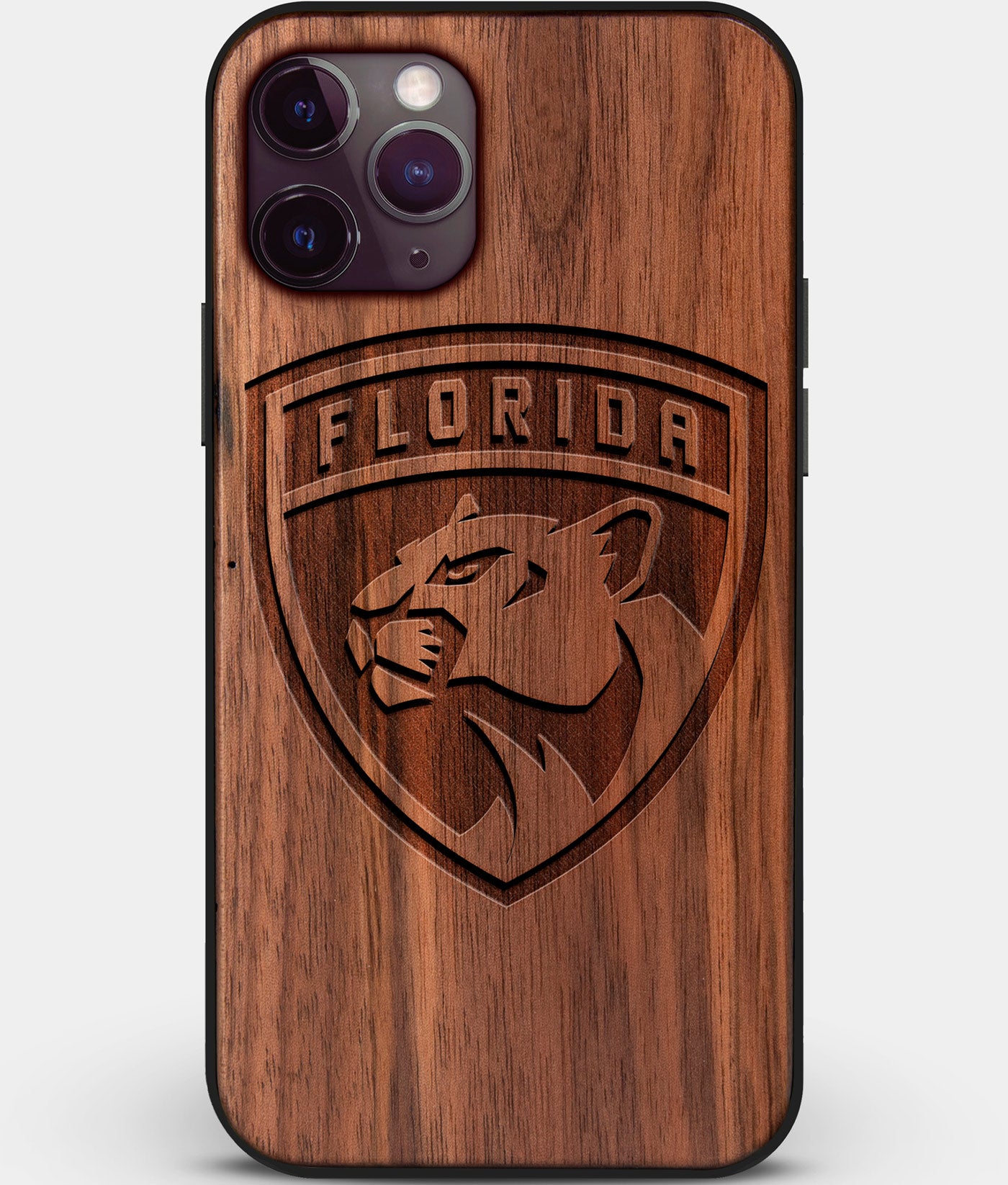 Custom Carved Wood Florida Panthers iPhone 11 Pro Case | Personalized Walnut Wood Florida Panthers Cover, Birthday Gift, Gifts For Him, Monogrammed Gift For Fan | by Engraved In Nature