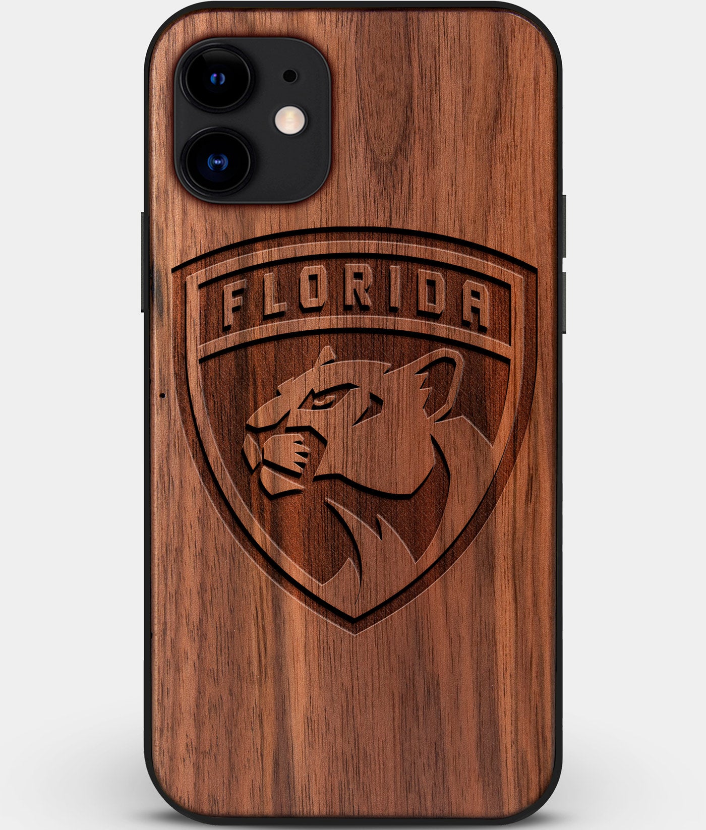 Custom Carved Wood Florida Panthers iPhone 12 Mini Case | Personalized Walnut Wood Florida Panthers Cover, Birthday Gift, Gifts For Him, Monogrammed Gift For Fan | by Engraved In Nature