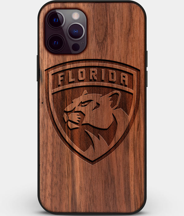 Custom Carved Wood Florida Panthers iPhone 12 Pro Max Case | Personalized Walnut Wood Florida Panthers Cover, Birthday Gift, Gifts For Him, Monogrammed Gift For Fan | by Engraved In Nature