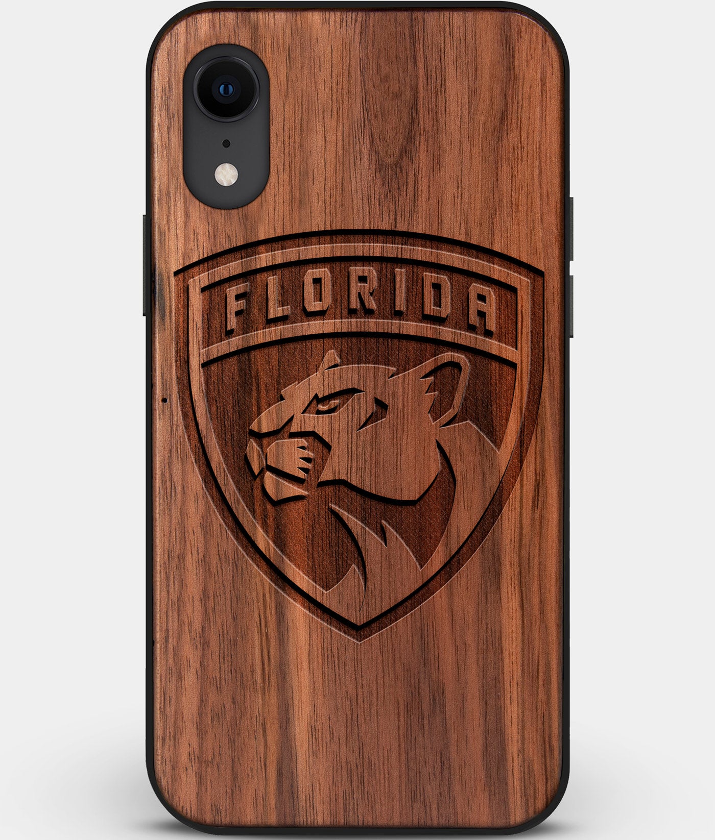 Custom Carved Wood Florida Panthers iPhone XR Case | Personalized Walnut Wood Florida Panthers Cover, Birthday Gift, Gifts For Him, Monogrammed Gift For Fan | by Engraved In Nature