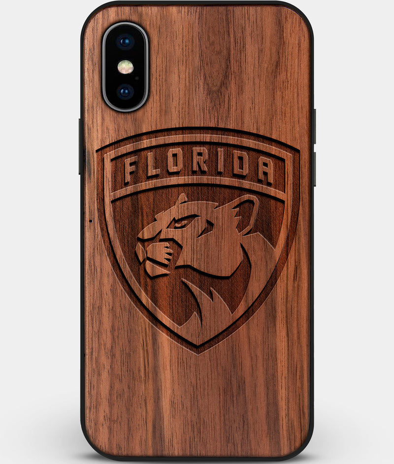 Custom Carved Wood Florida Panthers iPhone X/XS Case | Personalized Walnut Wood Florida Panthers Cover, Birthday Gift, Gifts For Him, Monogrammed Gift For Fan | by Engraved In Nature