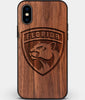 Custom Carved Wood Florida Panthers iPhone XS Max Case | Personalized Walnut Wood Florida Panthers Cover, Birthday Gift, Gifts For Him, Monogrammed Gift For Fan | by Engraved In Nature