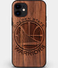Custom Carved Wood Golden State Warriors iPhone 11 Case | Personalized Walnut Wood Golden State Warriors Cover, Birthday Gift, Gifts For Him, Monogrammed Gift For Fan | by Engraved In Nature