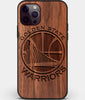 Custom Carved Wood Golden State Warriors iPhone 12 Pro Max Case | Personalized Walnut Wood Golden State Warriors Cover, Birthday Gift, Gifts For Him, Monogrammed Gift For Fan | by Engraved In Nature
