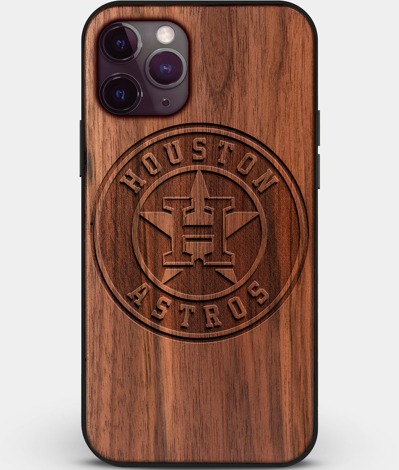 Custom Carved Wood Houston Astros iPhone 11 Pro Case | Personalized Walnut Wood Houston Astros Cover, Birthday Gift, Gifts For Him, Monogrammed Gift For Fan | by Engraved In Nature