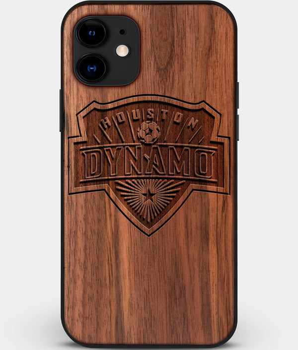 Custom Carved Wood Houston Dynamo iPhone 11 Case | Personalized Walnut Wood Houston Dynamo Cover, Birthday Gift, Gifts For Him, Monogrammed Gift For Fan | by Engraved In Nature