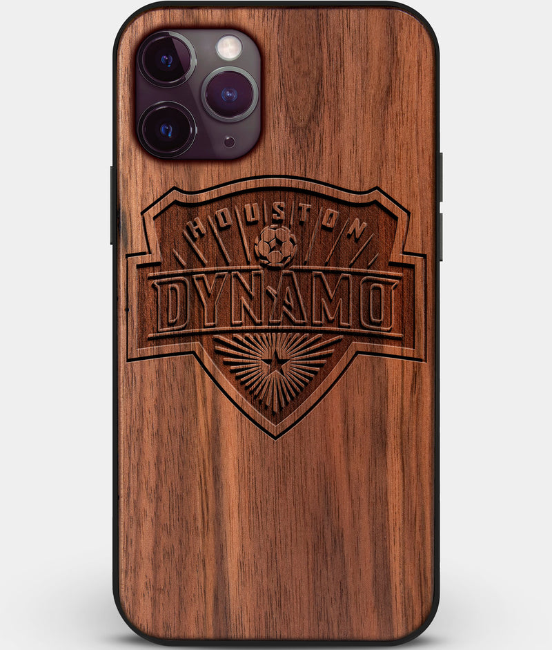 Custom Carved Wood Houston Dynamo iPhone 11 Pro Case | Personalized Walnut Wood Houston Dynamo Cover, Birthday Gift, Gifts For Him, Monogrammed Gift For Fan | by Engraved In Nature