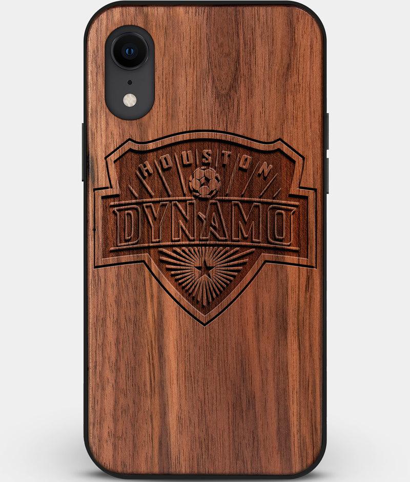 Custom Carved Wood Houston Dynamo iPhone XR Case | Personalized Walnut Wood Houston Dynamo Cover, Birthday Gift, Gifts For Him, Monogrammed Gift For Fan | by Engraved In Nature