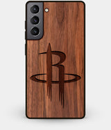 Best Walnut Wood Houston Rockets Galaxy S21 Case - Custom Engraved Cover - Engraved In Nature