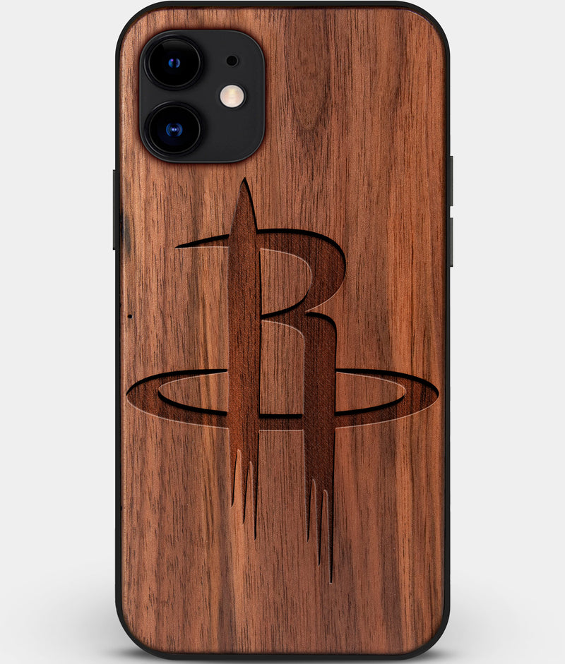 Custom Carved Wood Houston Rockets iPhone 11 Case | Personalized Walnut Wood Houston Rockets Cover, Birthday Gift, Gifts For Him, Monogrammed Gift For Fan | by Engraved In Nature