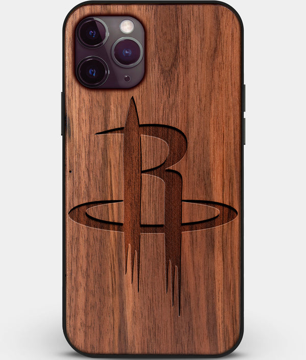 Custom Carved Wood Houston Rockets iPhone 11 Pro Case | Personalized Walnut Wood Houston Rockets Cover, Birthday Gift, Gifts For Him, Monogrammed Gift For Fan | by Engraved In Nature