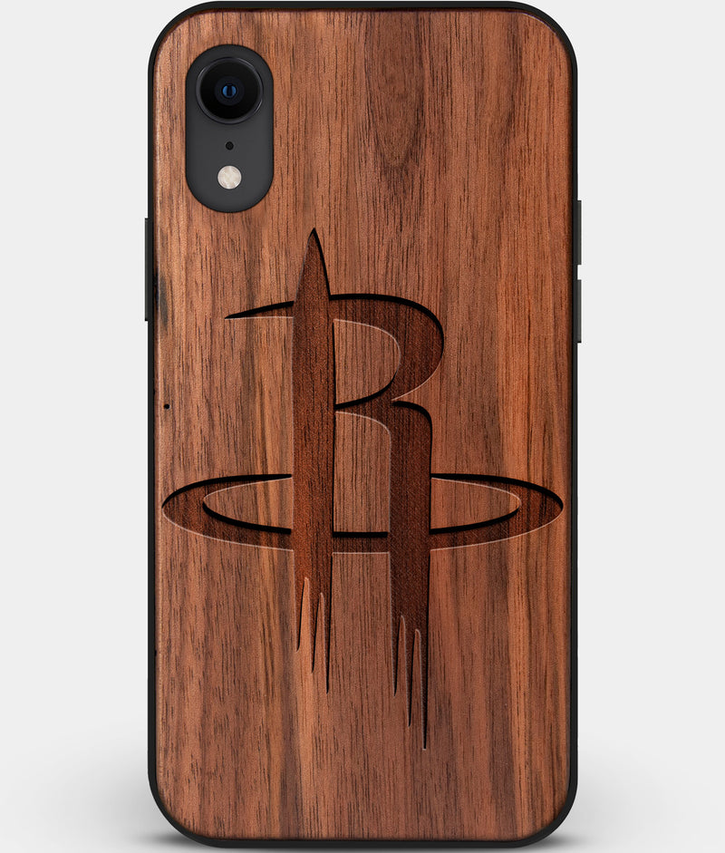 Custom Carved Wood Houston Rockets iPhone XR Case | Personalized Walnut Wood Houston Rockets Cover, Birthday Gift, Gifts For Him, Monogrammed Gift For Fan | by Engraved In Nature