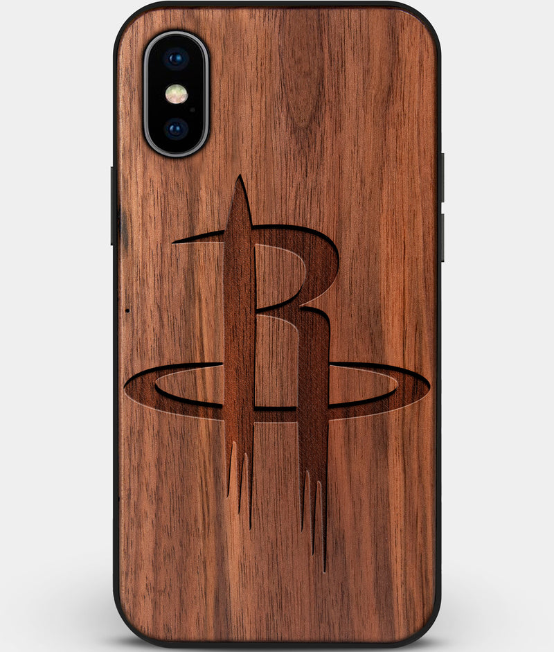 Custom Carved Wood Houston Rockets iPhone X/XS Case | Personalized Walnut Wood Houston Rockets Cover, Birthday Gift, Gifts For Him, Monogrammed Gift For Fan | by Engraved In Nature