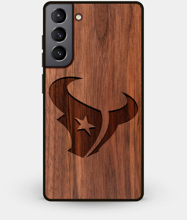 Best Walnut Wood Houston Texans Galaxy S21 Case - Custom Engraved Cover - Engraved In Nature