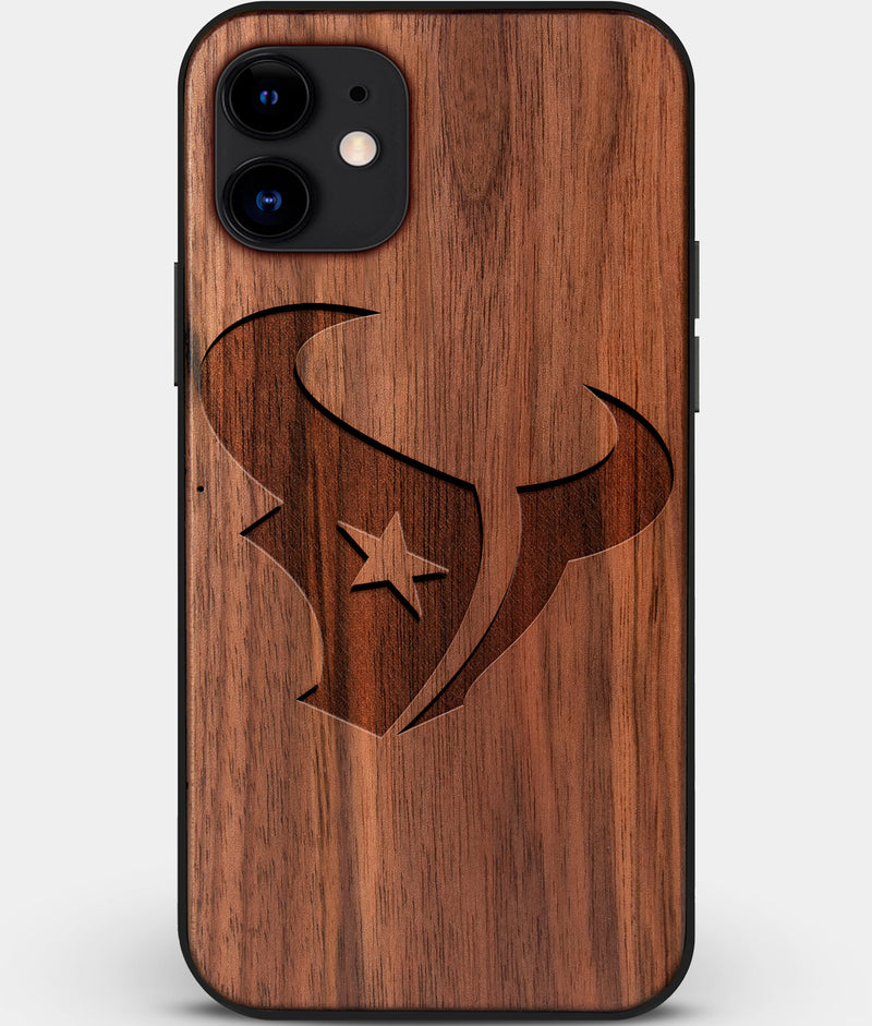 Custom Carved Wood Houston Texans iPhone 12 Case | Personalized Walnut Wood Houston Texans Cover, Birthday Gift, Gifts For Him, Monogrammed Gift For Fan | by Engraved In Nature