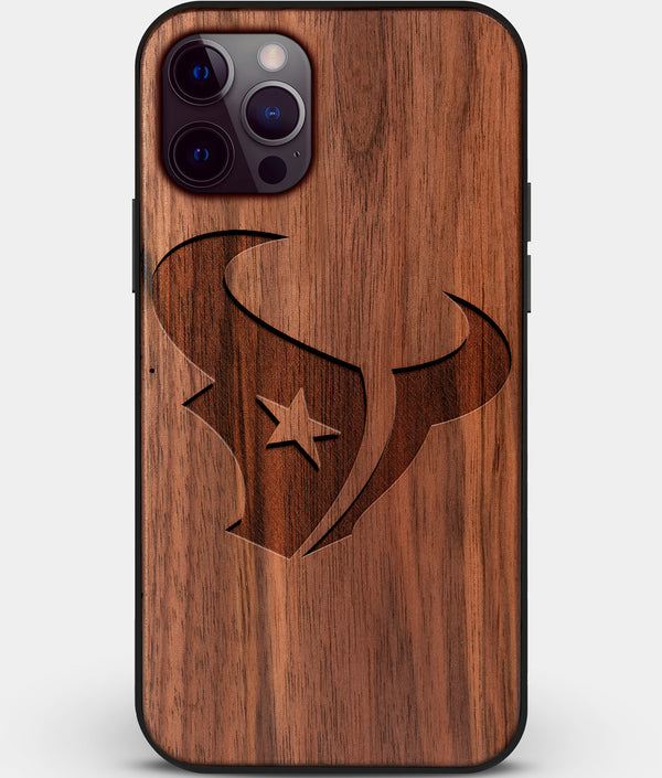 Custom Carved Wood Houston Texans iPhone 12 Pro Max Case | Personalized Walnut Wood Houston Texans Cover, Birthday Gift, Gifts For Him, Monogrammed Gift For Fan | by Engraved In Nature