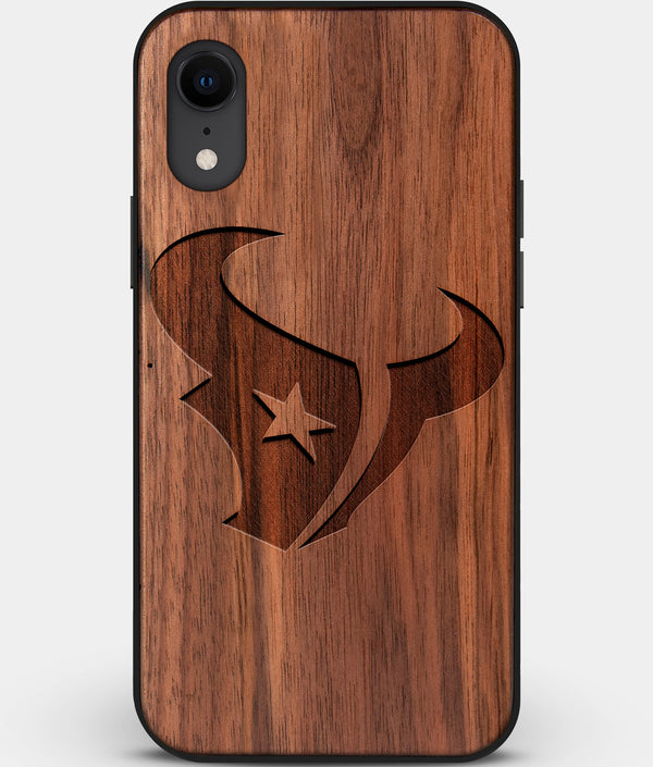 Custom Carved Wood Houston Texans iPhone XR Case | Personalized Walnut Wood Houston Texans Cover, Birthday Gift, Gifts For Him, Monogrammed Gift For Fan | by Engraved In Nature