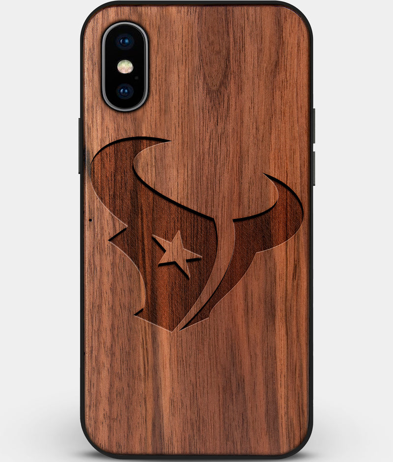 Custom Carved Wood Houston Texans iPhone X/XS Case | Personalized Walnut Wood Houston Texans Cover, Birthday Gift, Gifts For Him, Monogrammed Gift For Fan | by Engraved In Nature