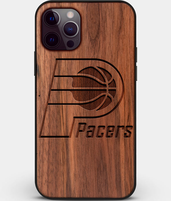 Custom Carved Wood Indiana Pacers iPhone 12 Pro Case | Personalized Walnut Wood Indiana Pacers Cover, Birthday Gift, Gifts For Him, Monogrammed Gift For Fan | by Engraved In Nature