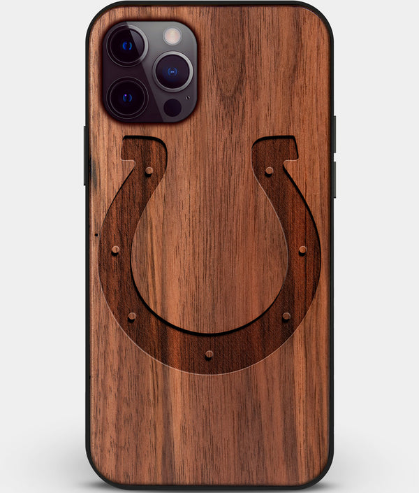 Custom Carved Wood Indianapolis Colts iPhone 12 Pro Max Case | Personalized Walnut Wood Indianapolis Colts Cover, Birthday Gift, Gifts For Him, Monogrammed Gift For Fan | by Engraved In Nature