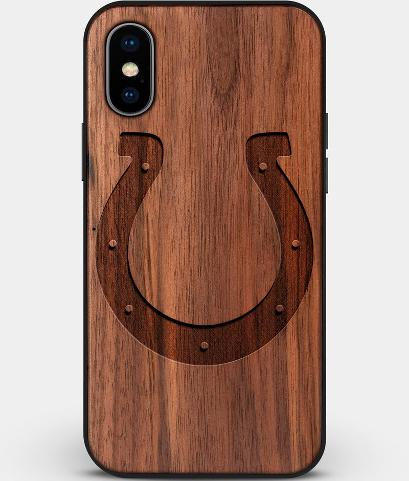 Custom Carved Wood Indianapolis Colts iPhone X/XS Case | Personalized Walnut Wood Indianapolis Colts Cover, Birthday Gift, Gifts For Him, Monogrammed Gift For Fan | by Engraved In Nature