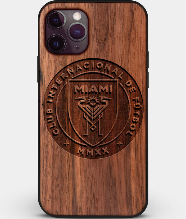 Custom Carved Wood Inter Miami CF iPhone 11 Pro Case | Personalized Walnut Wood Inter Miami CF Cover, Birthday Gift, Gifts For Him, Monogrammed Gift For Fan | by Engraved In Nature