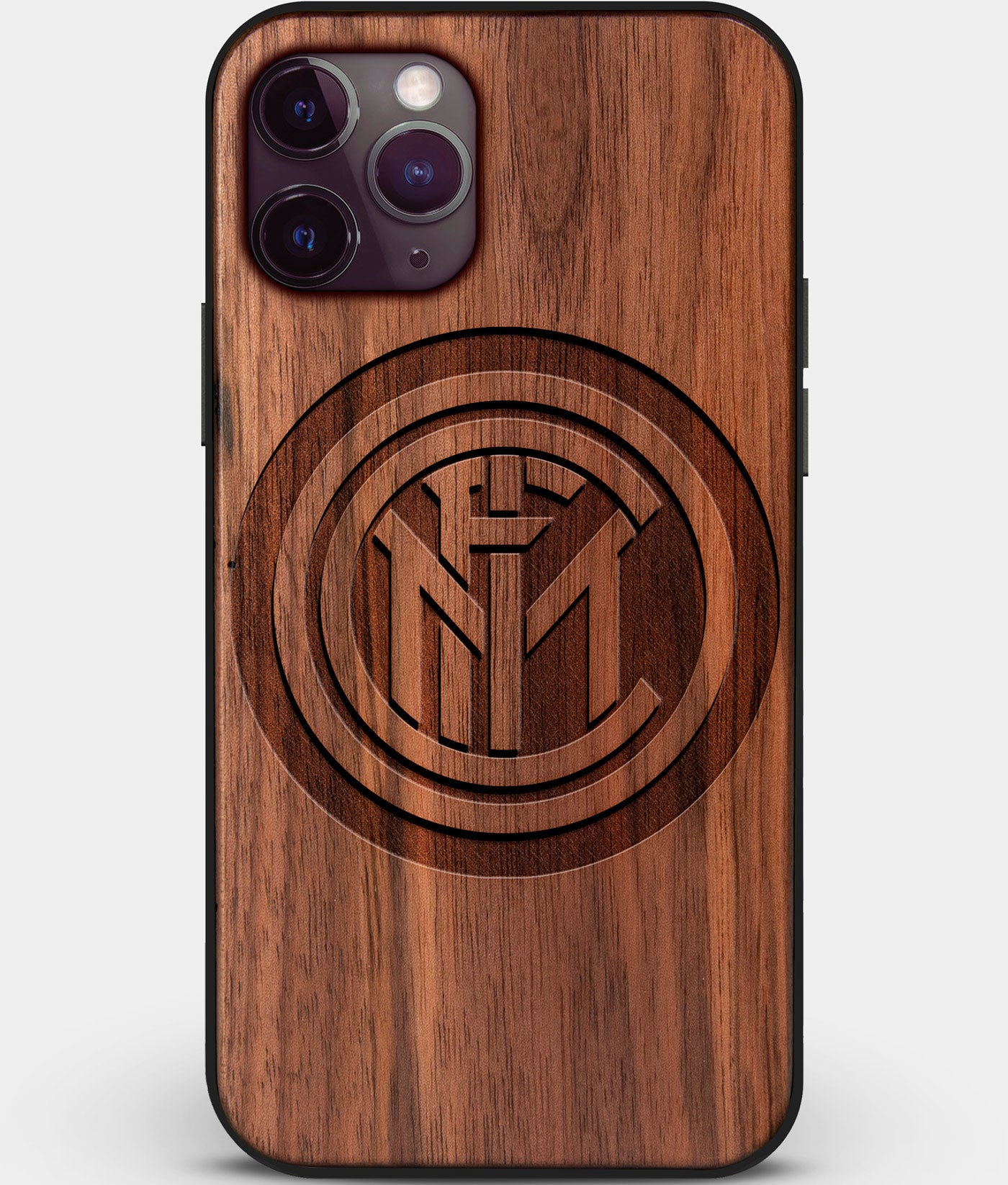 Custom Carved Wood Inter Milan FC iPhone 11 Pro Case | Personalized Walnut Wood Inter Milan FC Cover, Birthday Gift, Gifts For Him, Monogrammed Gift For Fan | by Engraved In Nature