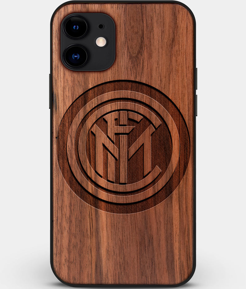 Custom Carved Wood Inter Milan FC iPhone 12 Mini Case | Personalized Walnut Wood Inter Milan FC Cover, Birthday Gift, Gifts For Him, Monogrammed Gift For Fan | by Engraved In Nature