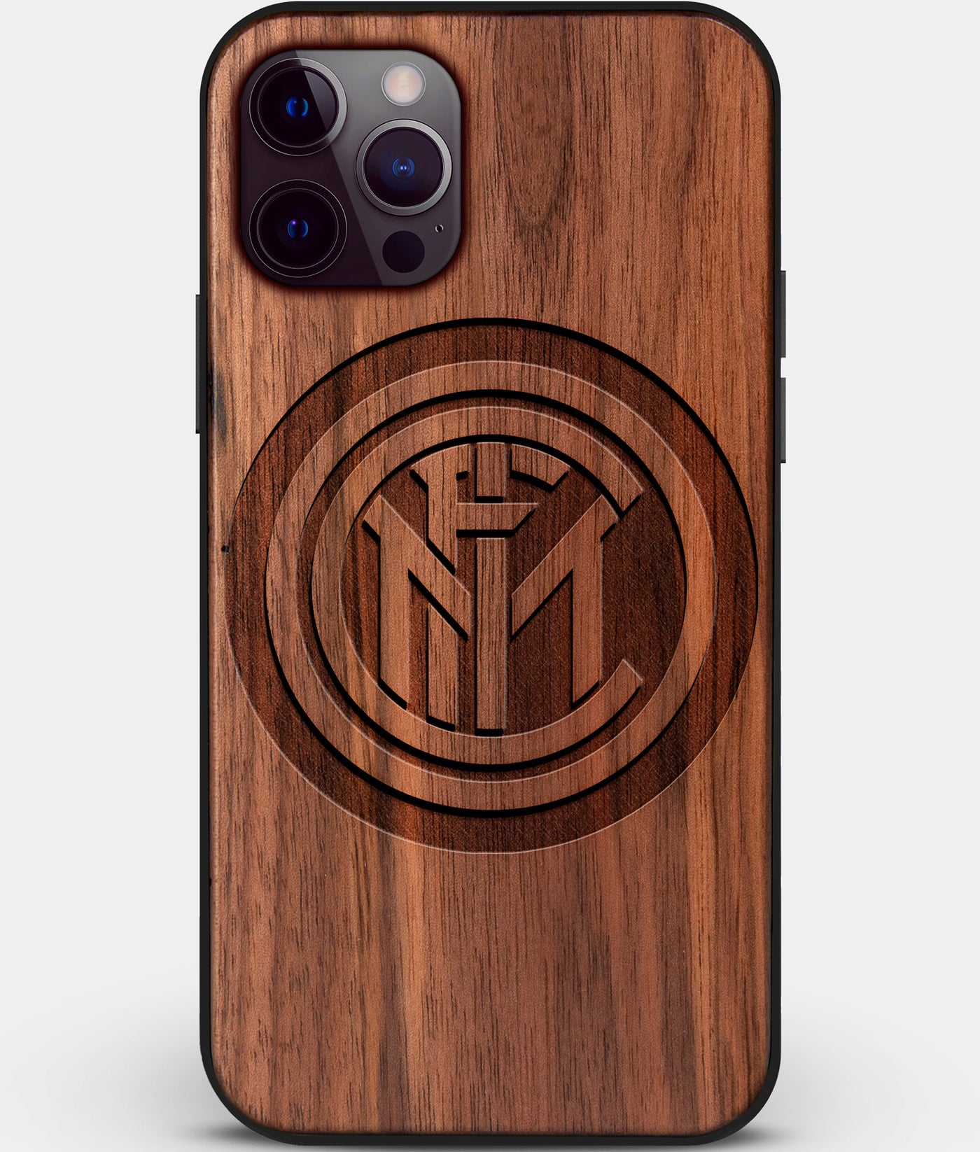 Custom Carved Wood Inter Milan FC iPhone 12 Pro Case | Personalized Walnut Wood Inter Milan FC Cover, Birthday Gift, Gifts For Him, Monogrammed Gift For Fan | by Engraved In Nature