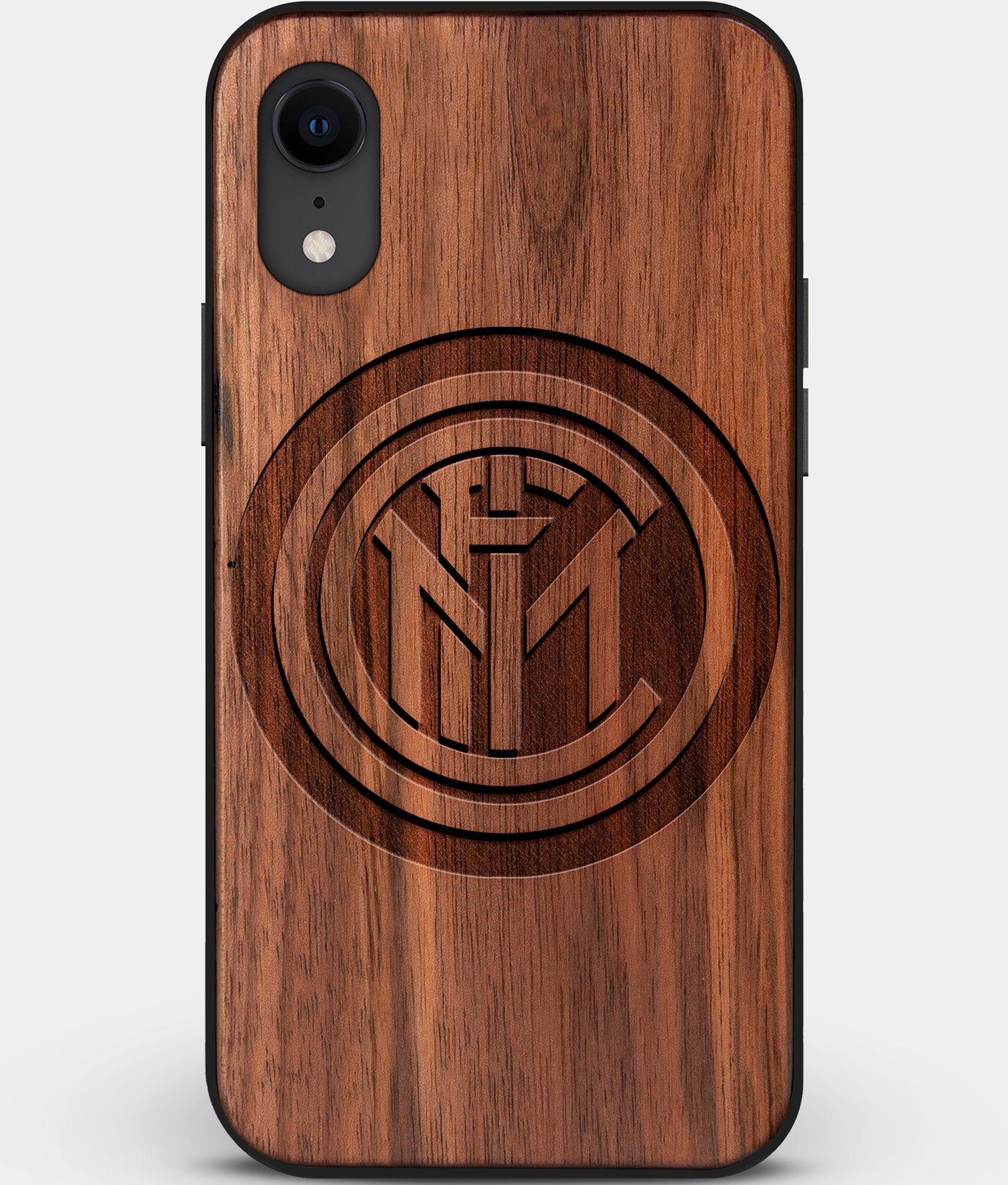 Custom Carved Wood Inter Milan FC iPhone XR Case | Personalized Walnut Wood Inter Milan FC Cover, Birthday Gift, Gifts For Him, Monogrammed Gift For Fan | by Engraved In Nature