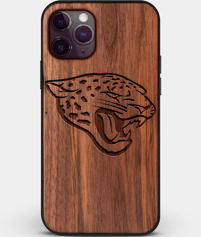 Custom Carved Wood Jacksonville Jaguars iPhone 11 Pro Case | Personalized Walnut Wood Jacksonville Jaguars Cover, Birthday Gift, Gifts For Him, Monogrammed Gift For Fan | by Engraved In Nature