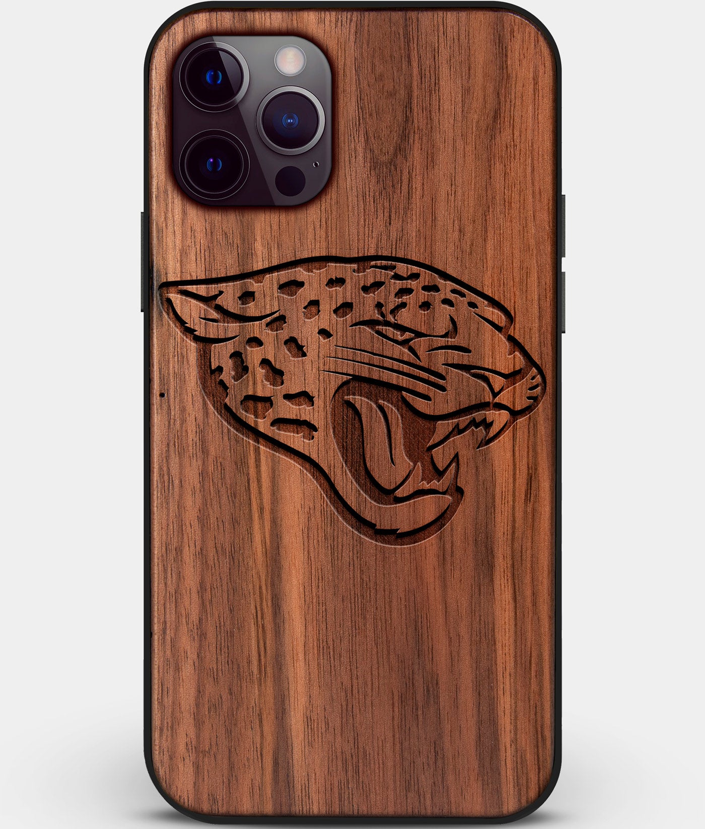 Custom Carved Wood Jacksonville Jaguars iPhone 12 Pro Case | Personalized Walnut Wood Jacksonville Jaguars Cover, Birthday Gift, Gifts For Him, Monogrammed Gift For Fan | by Engraved In Nature