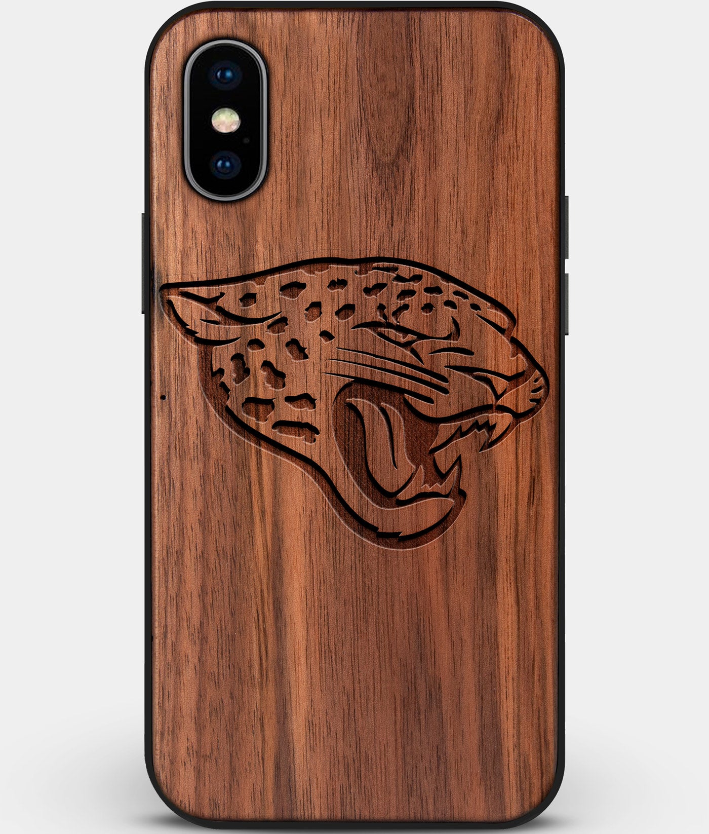 Custom Carved Wood Jacksonville Jaguars iPhone X/XS Case | Personalized Walnut Wood Jacksonville Jaguars Cover, Birthday Gift, Gifts For Him, Monogrammed Gift For Fan | by Engraved In Nature