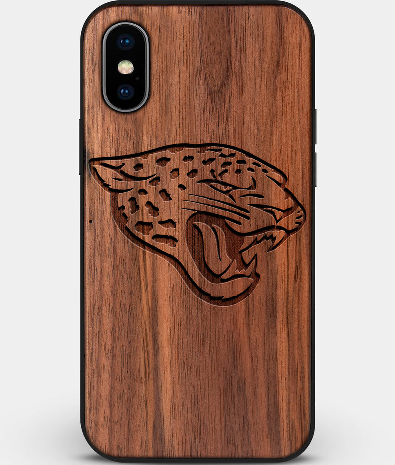 Custom Carved Wood Jacksonville Jaguars iPhone X/XS Case | Personalized Walnut Wood Jacksonville Jaguars Cover, Birthday Gift, Gifts For Him, Monogrammed Gift For Fan | by Engraved In Nature